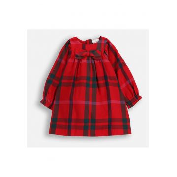 Rochie  pentru fete - carouri - fundita decorativa - rosu - bumbac