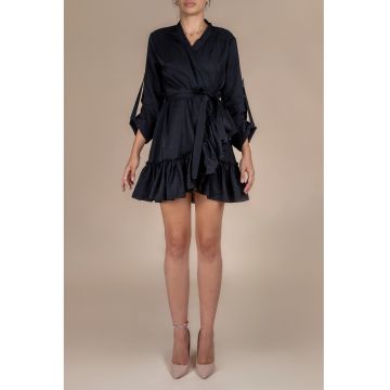 Rochie petrecuta cu mansete late si volan Black
