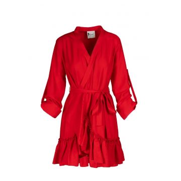 Rochie petrecuta cu mansete late si volan Red