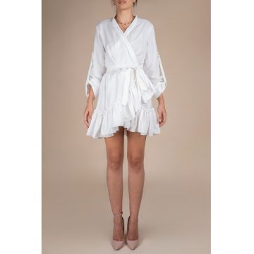 Rochie petrecuta cu mansete late si volan White