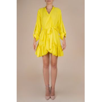 Rochie petrecuta cu mansete late si volan Yellow