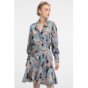 Rochie petrecuta cu model paisley si maneci lungi