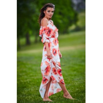 Rochie -  Poliester - Alb/Rosu