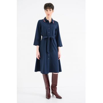 Rochie polo din amestec de bumbac cu maneci trei sferturi