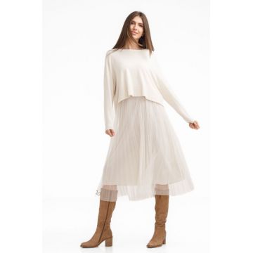 Rochie suprapusa din tulle  cu puloveras despicat la spate, bej ivoire