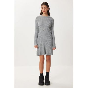Rochii - Happiness Istanbul - Rochie mini tricotata - Gri - Jerseu -