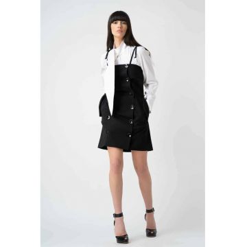 Sarafan negru mini cu nasturi decorativi