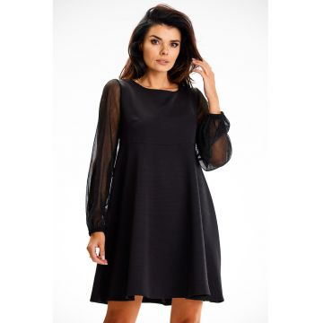 Rochie  A622 - maneci din plasa - Poliester/Elastan - Negru