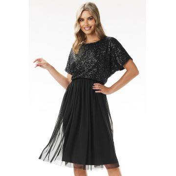 Rochie  A689 - neagra - din paiete - poliester-elastan