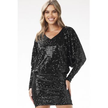 Rochie  catifea cu paiete - negru - poliester -