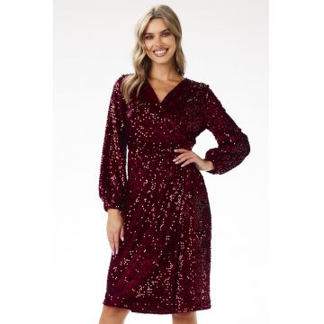 Rochie  cu paiete - visiniu - poliester