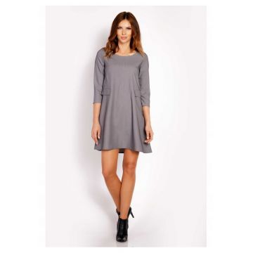 Rochie Dama -  L005 - Trapez Mini - Eleganta - Maneci 3/4 - Tesatura Confortabila cu Vascoza si Elastan - Croiala Clasica - Ideala Stil Formal si Casual - Gri