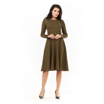 Rochie Dama -  L060 - Clos - Marimea S - Material 70% Vascoza - 25% Poliester - 5% Elastan - Maneci Lungi - Lungime Midi - Decolteu Rotund - Khaki