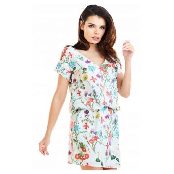 Rochie dama -  Poliester - Ecru - model flori - A264