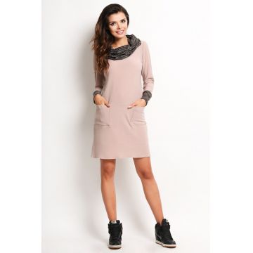 Rochie dama -  Poliester/Elastan - Bej - cu maneca lunga