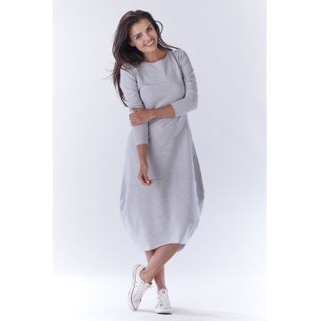 Rochie maneca lunga -  Bumbac - Gri
