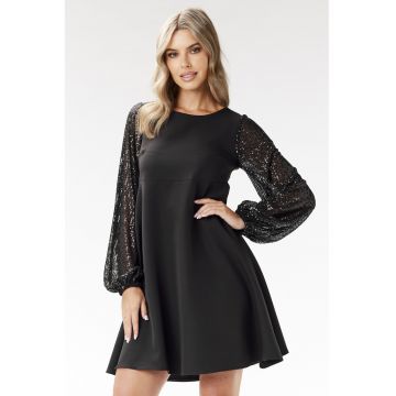 Rochie  maneci paiete - negru - poliester-elastan