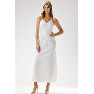 Rochie maxi -  catifea cu paiete - alb - poliester