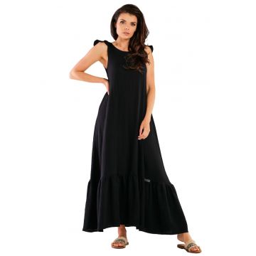 Rochie maxi M262 -  Bumbac/Lycra - Negru