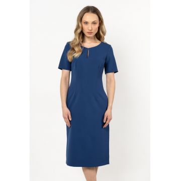 Rochie midi clasica -  albastru - poliester-elastan