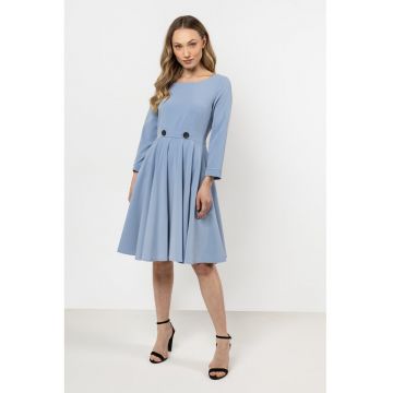 Rochie midi evazata  albastru - poliester/elastan