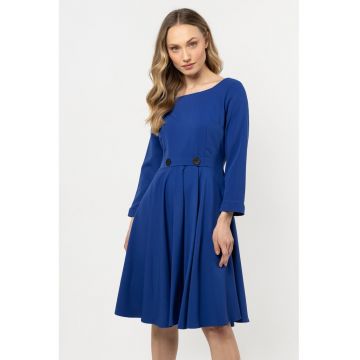 Rochie midi evazata -  albastru - poliester-elastan