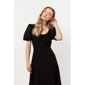 Rochie midi evazata -  neagra - poliester/elastan