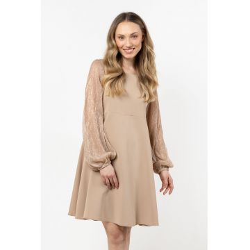 Rochie mini trapez -  bej - poliester/elastan