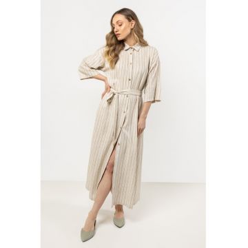 Rochie tip camasa -  in/viscoza - cu nasturi - crem