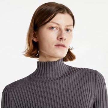 Calvin Klein Jeans Metallic High Neck Sweater Dress Fossil Grey