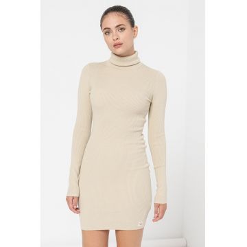 Rochie bodycon mini cu guler inalt - Maro camel