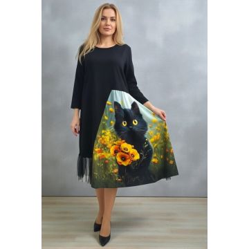 Rochie bumbac Arty Fiora, cu tull si croi oversize, Golden Whisper, Marime S/M/L