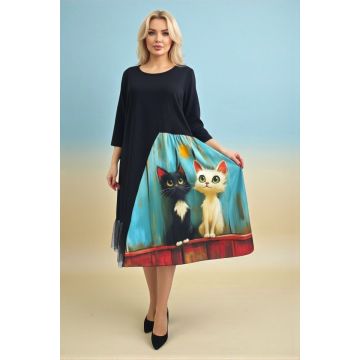 Rochie bumbac Arty Fiora, cu tull si croi oversize, Lucky Pair, Marime S/M/L