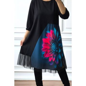 Rochie bumbac Arty Fiora, cu tull si croi oversize, Mystic Flower, Marime S/M/L