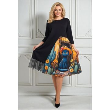 Rochie casual Arty Fiora, cu tull si croi oversize, Blue Fiesta, Marime S/M/L