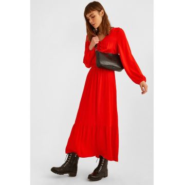 Rochie cu fenta cu nasturi - Rosu vermillion
