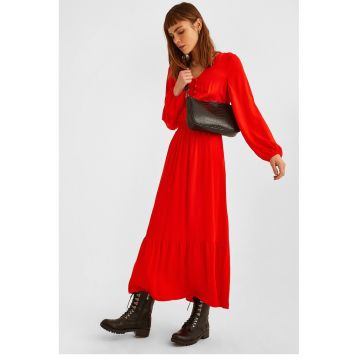 Rochie cu fenta cu nasturi - Rosu vermillion