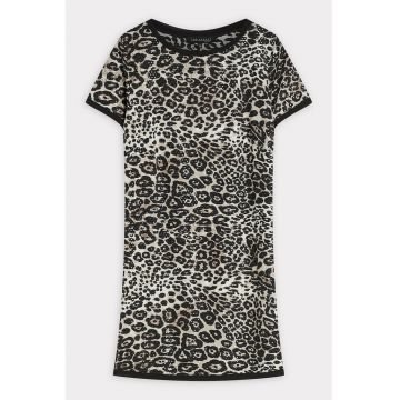 Rochie cu model si maneci scurte - Negru stins/Bej deschis