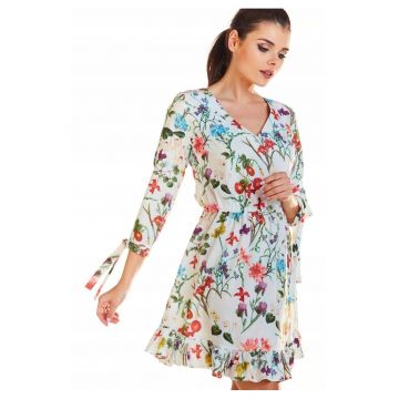 Rochie dama  Poliester - M195 - Flori Ecru -