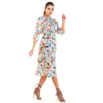Rochie dama  Poliester - M201 - Flori Ecru -