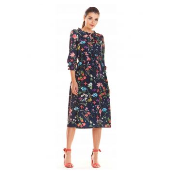 Rochie dama  Poliester - M201 - Flowers Navy -