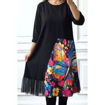 Rochie de zi Arty Fiora, cu tull si croi oversize, Cosmic Butterfly, Marime S/M/L