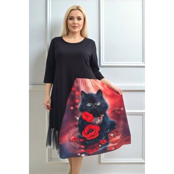 Rochie de zi Arty Fiora, cu tull si croi oversize, Mystic Poppy, Marime S/M/L