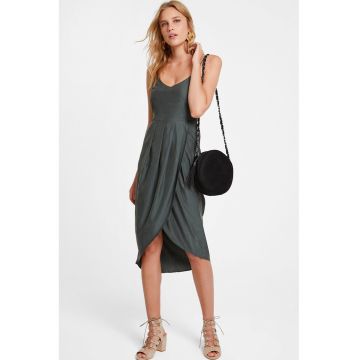 Rochie din amestec de lyocell cu croiala lalea - Verde padure