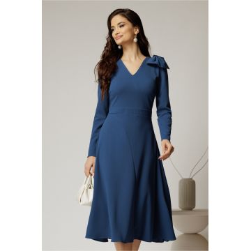 Rochie DY Fashion albastra midi cu funda pe umar