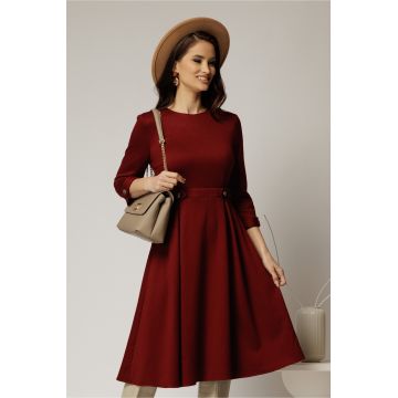Rochie DY Fashion midi bordo din tricot cu nasturi decorativi pe talie