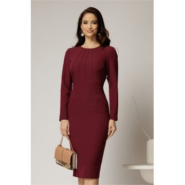 Rochie DY Fashion midi conica magenta office cu nervuri