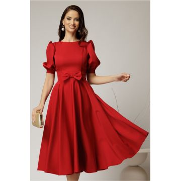 Rochie DY Fashion rosie din stofa in clos cu funda in talie