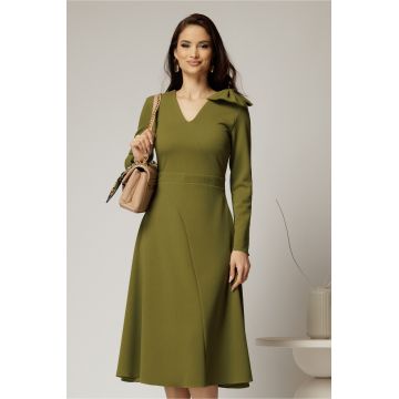 Rochie DY Fashion verde olive midi cu funda pe umar