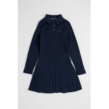 Rochie evazata tricotata din bumbac organic - Bleumarin -